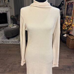Elegant Cream Turtleneck Dress